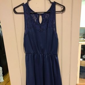 Blue Sleveless Dress with Lace Detail